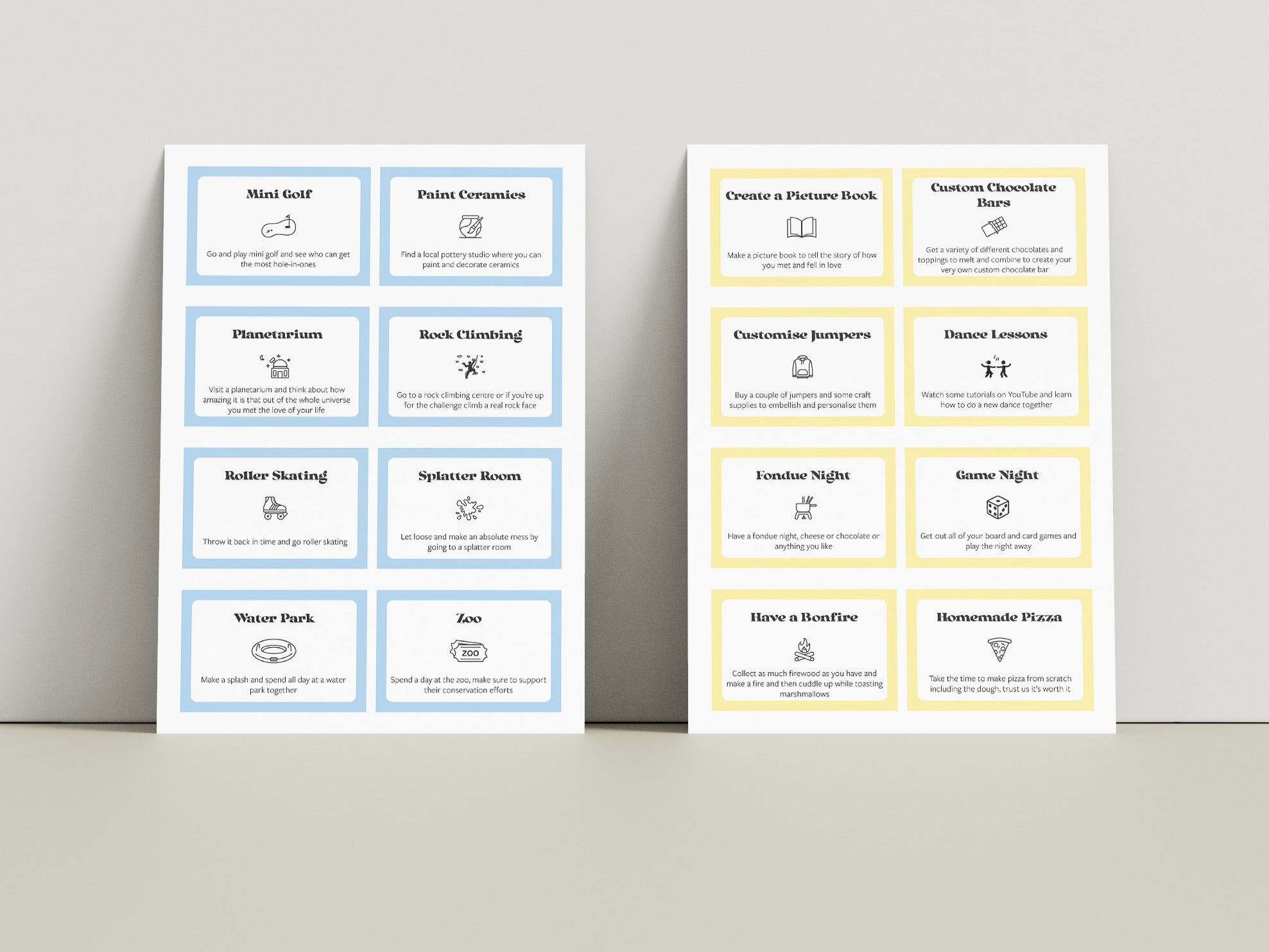 digital download of teenage date idea cards, printable date idea cards, date ideas appropriate for teenagers, wholesome date idea cards, fun teenage date ideas