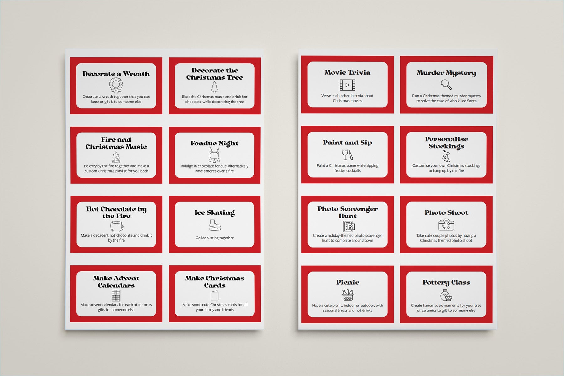 60 Christmas Date Idea Cards Bundle Digital Download