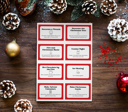 printable at home christmas date idea cards, christmas date night cards, romantic and fun christmas date night ideas, fun couple ideas for the christmas season, cute and cozy christmas date ideas